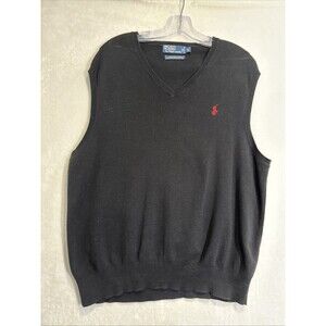 Polo Ralph Lauren Sweater Vest Men's Size XL Pullover Black Pima Cotton V-Neck